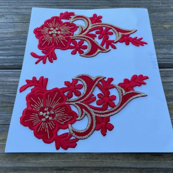 Embroidery Patches Iron On Red Applique Patches Clothes Jacket Jeans set of 2 - Picture 3 of 9